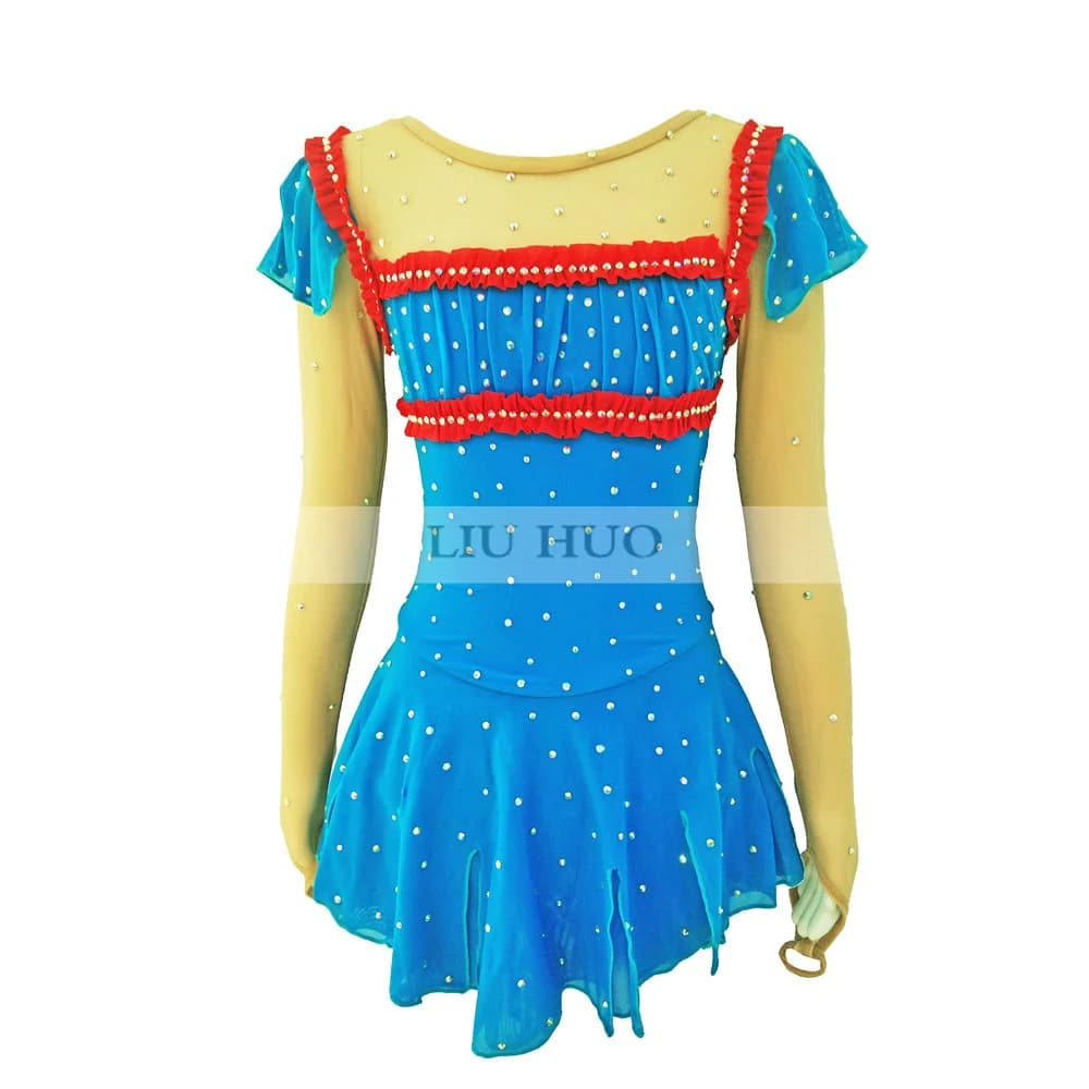 LIUHUO Vestito da Pattinaggio di Figura Ragazze delle Donne Prestazioni sul Ghiaccio Ginnastica Costume Concorso Body Danza Balletto Blu Bambini Adolescenti