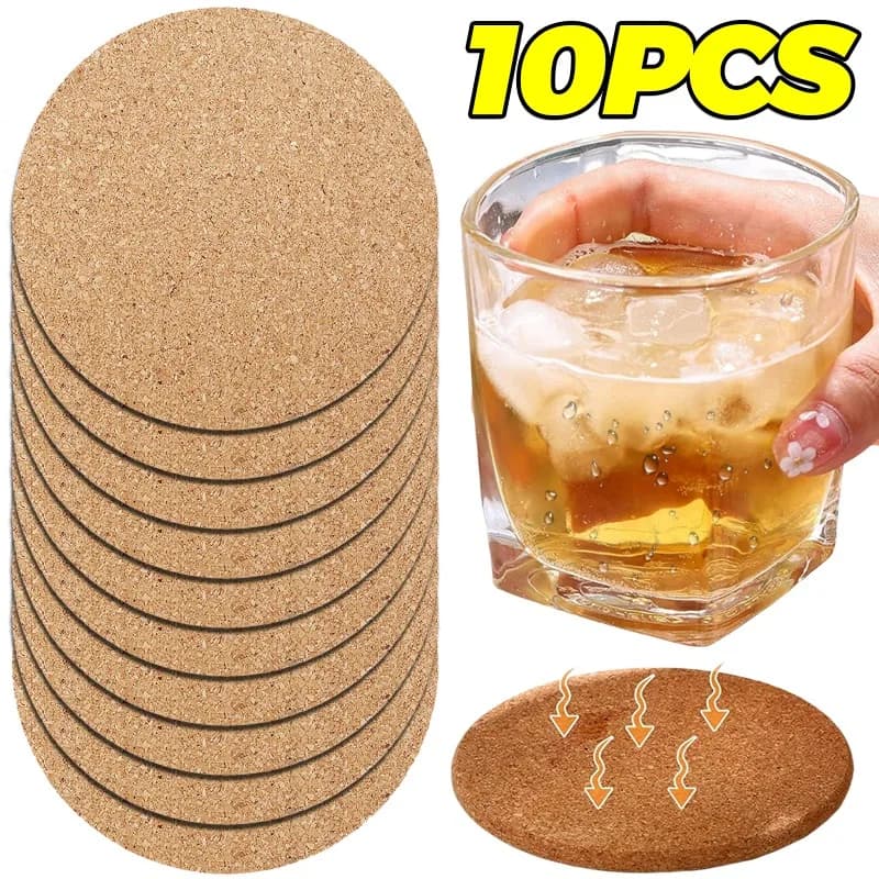 1/10PCS Non-Slip Cork Coaster Natural Round Wooden Cup Mat Heat Insulation Pads Tea Coffee Mug Drinks Holder Table Decoration