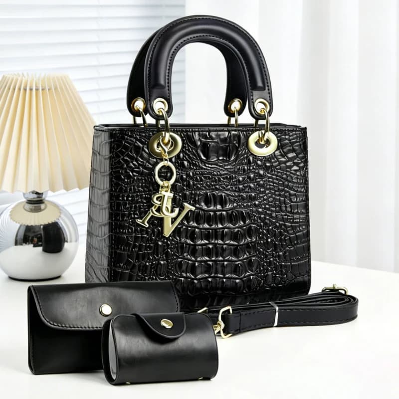 3-piece women's handbag set, small and lightweight crocodile-embossed small square bag, fashionable and versatile shoulder