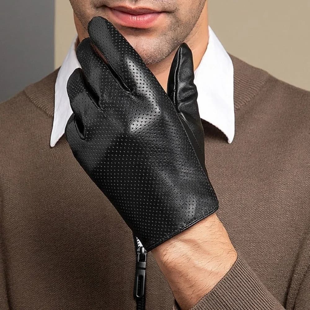 Solid Color Genuine Leather Men's Gloves Breathable Warm Insulation Touchscreen Gloves Touchscreen Motorcycle Gloves for Men