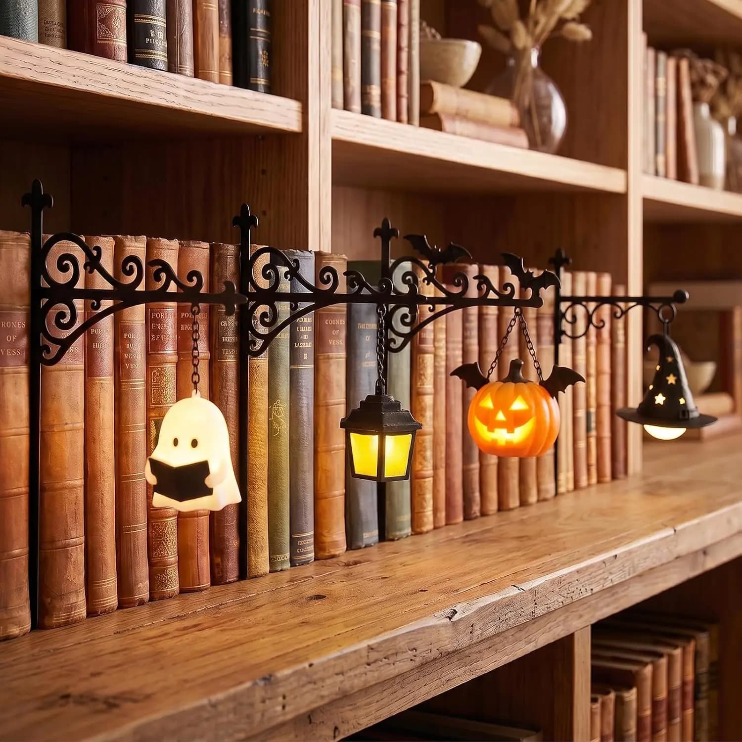 Library Lantern-Decorative Bookshelf Lighting Reading Nook LED Nightlight Wooden Bookcase Lamps Home Room Ornament