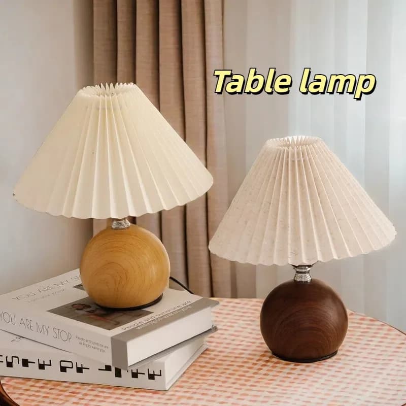 Lampada da Scrivania Plissettata di Design, Stile Nordico Vintage INS, Luce da Comodino per Camere da Letto Femminili e Allattamento