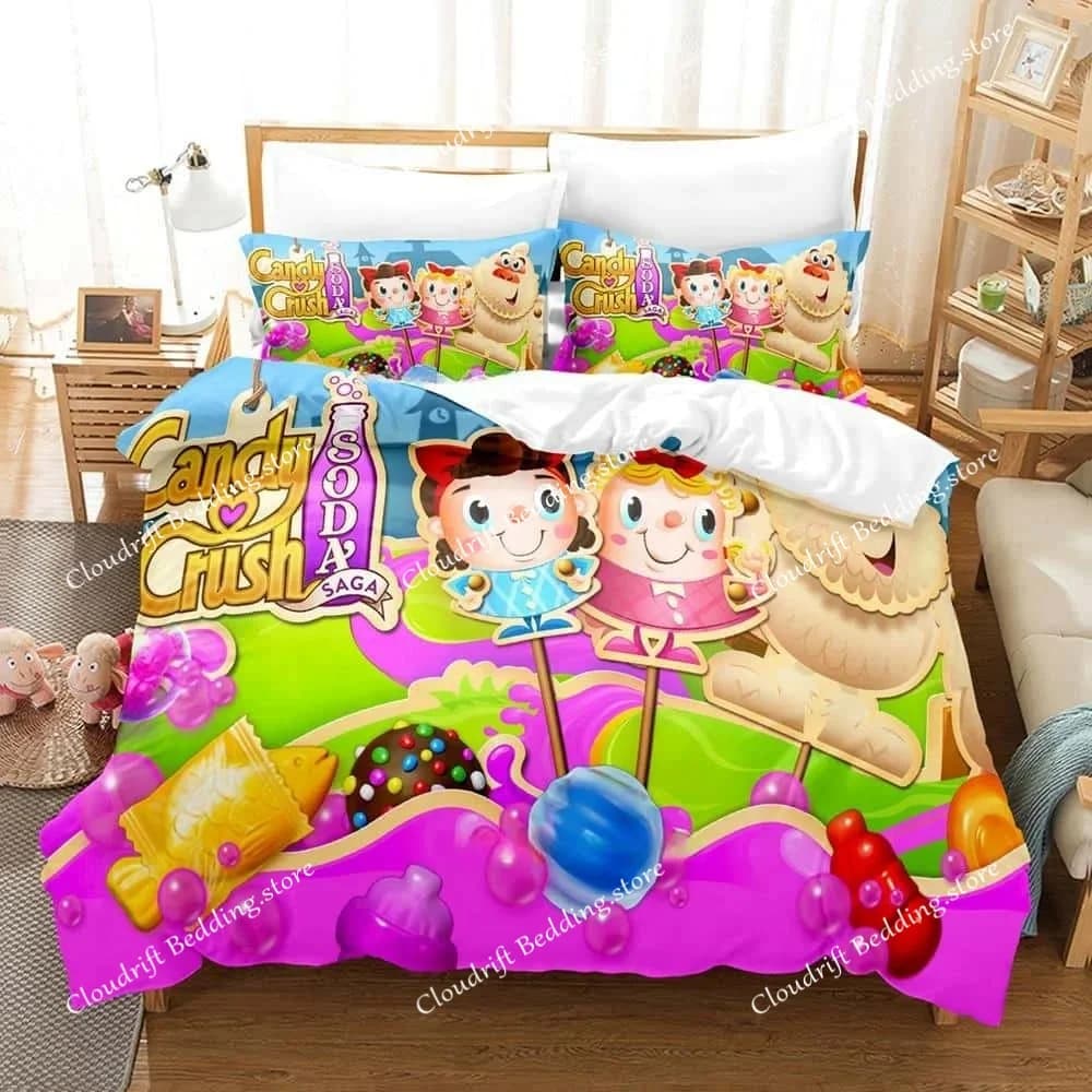 Game Candy Crush Soda Saga Bedding Set Single Twin Full Queen King Size Bed Set Adult Kid Bedroom Duvet Cover Sets Home Textiles
