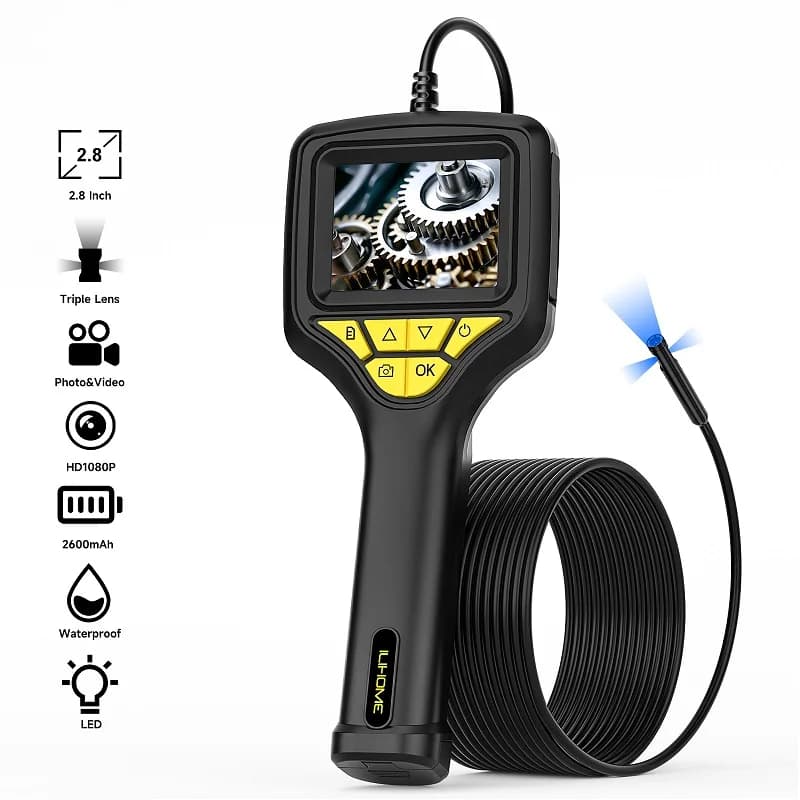 Endoscope with 2.8'' IPS Screen, Single/Double/Triple lens camera, Autofocus, Waterproof, for Auto Inspection, with Stackable Battery