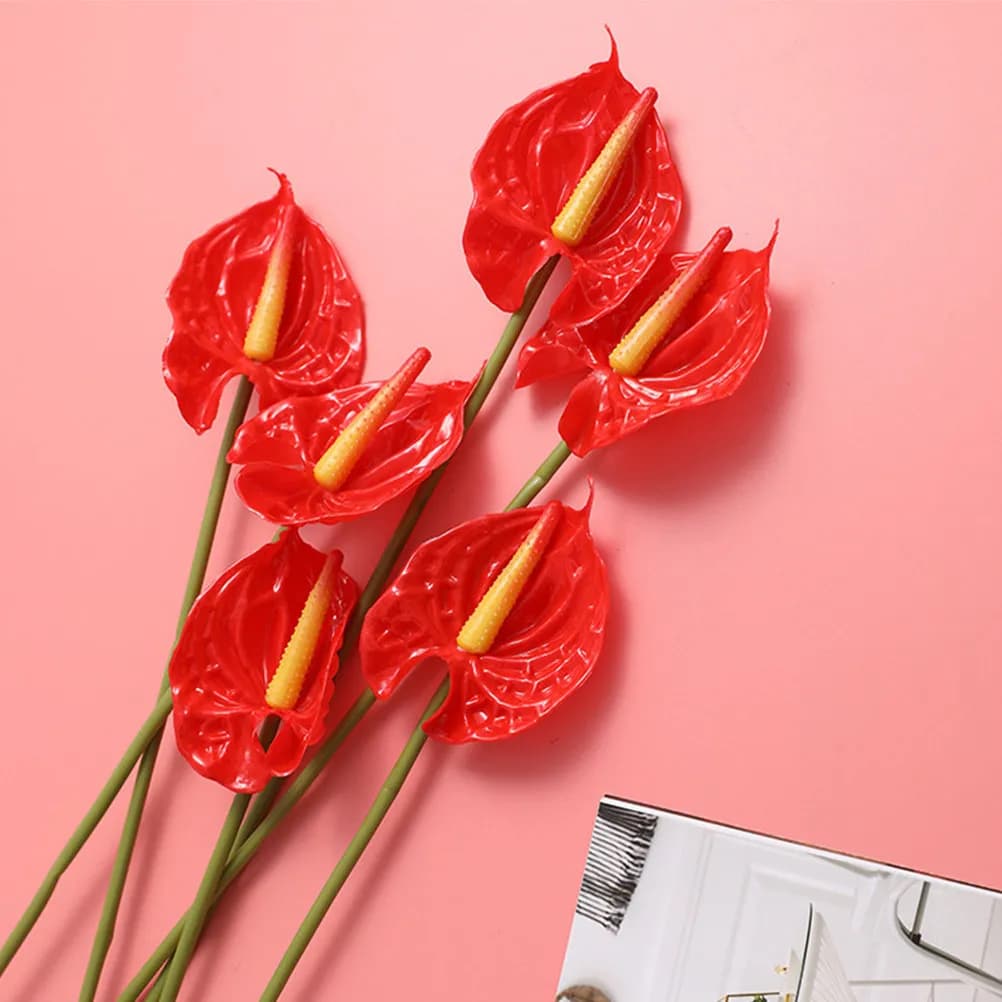 Set di 6 Piante Artificiali di Anthurium Realistiche per Decorazione Interna, Soggiorno, Ufficio, Scrivania, Matrimonio, Compleanno, Inaugurazione Casa