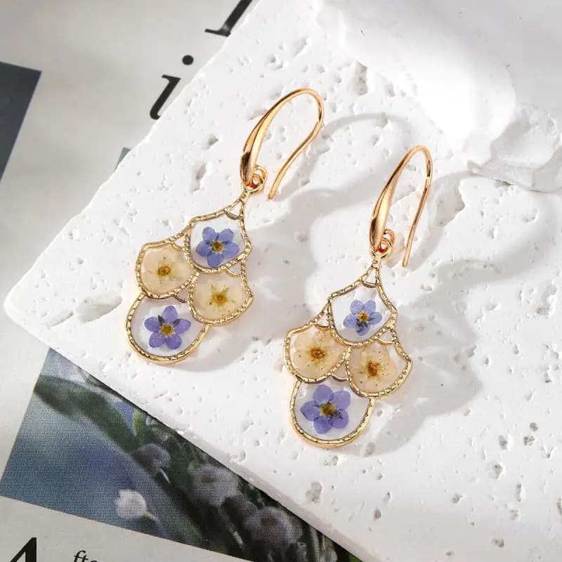 Orecchini Creativi con Fiori Secchi, Serie Vegetale, Orecchini con Fiori Veri Pressati Naturali, Resina Epossidica Fatta a Mano, Confezione Personalizzata
