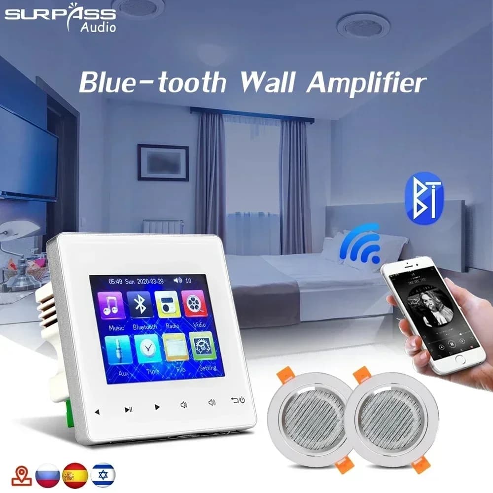 Home Amplificatore Bluetooth Sistema musicale di sottofondo In Wall Amp Altoparlante da soffitto Mini Touch Key Pannello audio Bagno Sistema PA 2 * 20W