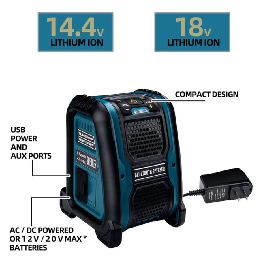 For Dewalt For Makita For Bosch For Milwaukee 14.4V 18V Li-ion Battery Bluetooth Speaker MP3 Player Loudspeaker Amplifier 15W