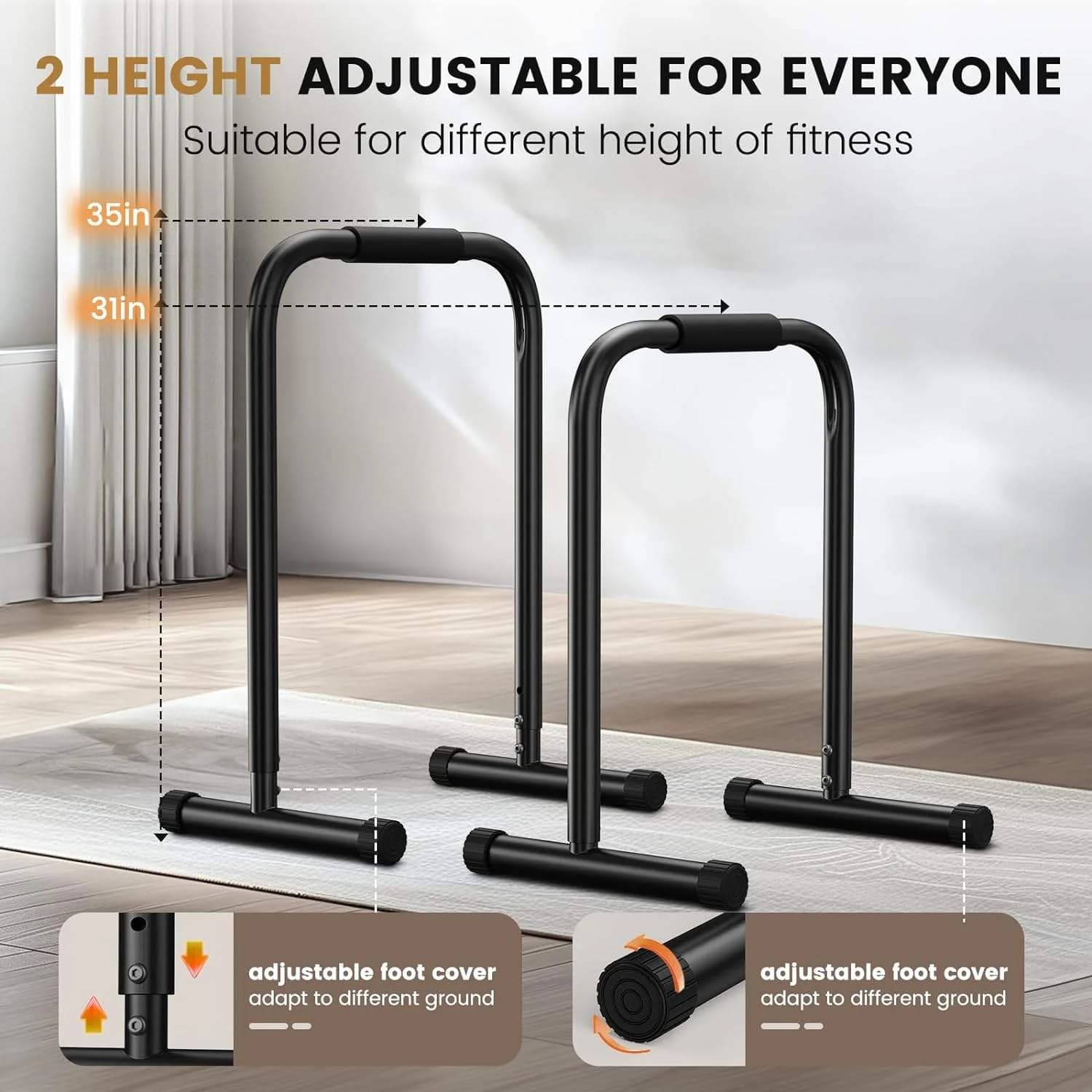 Home Gym Equipment, Steel Dip Bar for Intensive Training and Parallettes Set for Tractions, Parallel Bars for Flexions