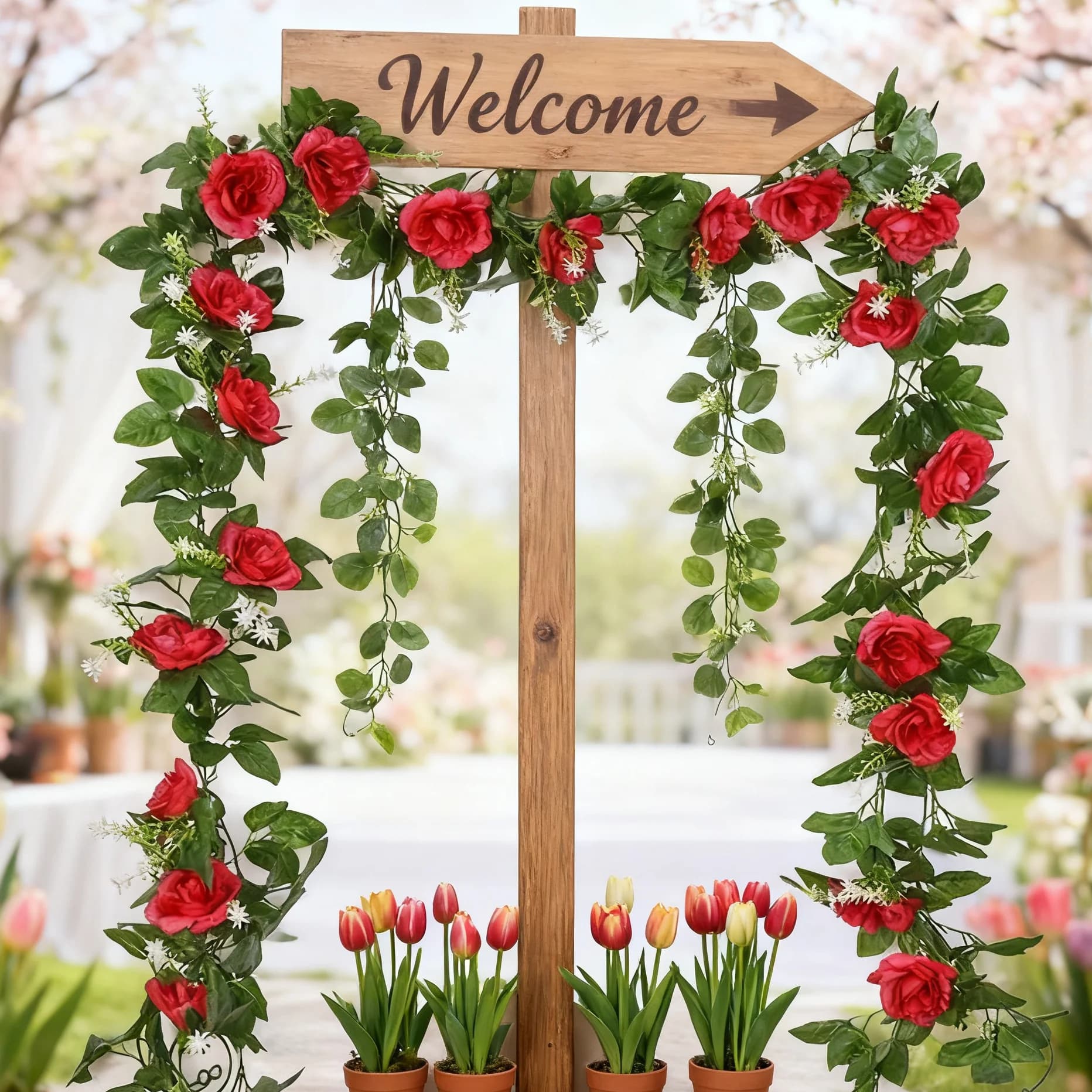 Artificial Rose Silk Hanging Flowers Wedding Wall Arch Festival Rattan Plant Outdoor Yard Romantic Home Room Decora High Quality