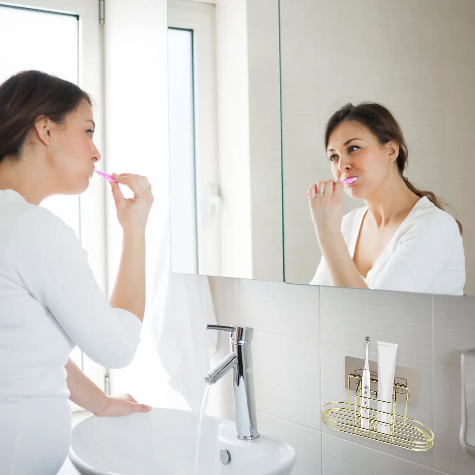 Portaspazzolino Premium per Bagno, Organizzatore in Acciaio Inossidabile con Drenaggio Efficiente dell'Acqua, per un Piano di Lavoro Ordinato