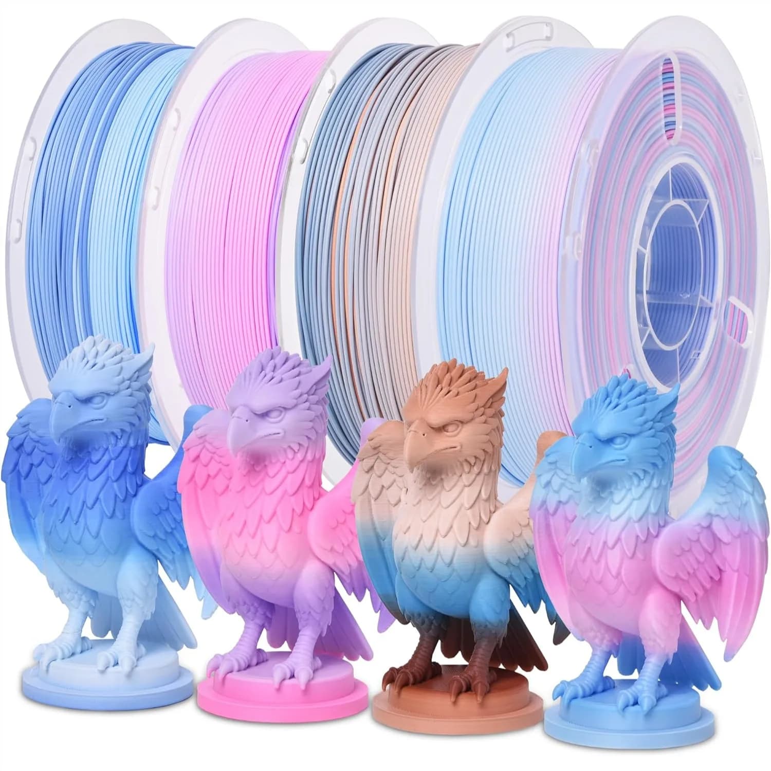 Filamento PLA Opaco Arcobaleno per Stampante 3D, Confezione da 4, 1.75mm, 4 Colori, 1kg Ciascuno