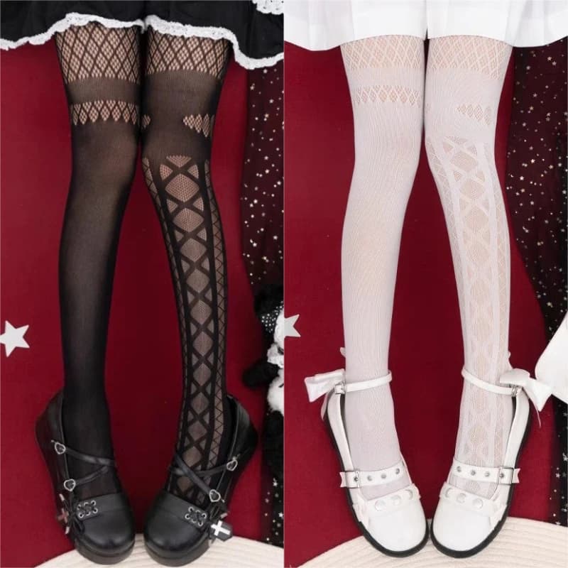 New Japanese Style Lolita Tights Sweet Cool Hot Girls Punk Gothic Fishnet Stockings Women Asymmetric Transparent Nylon Pantyhose