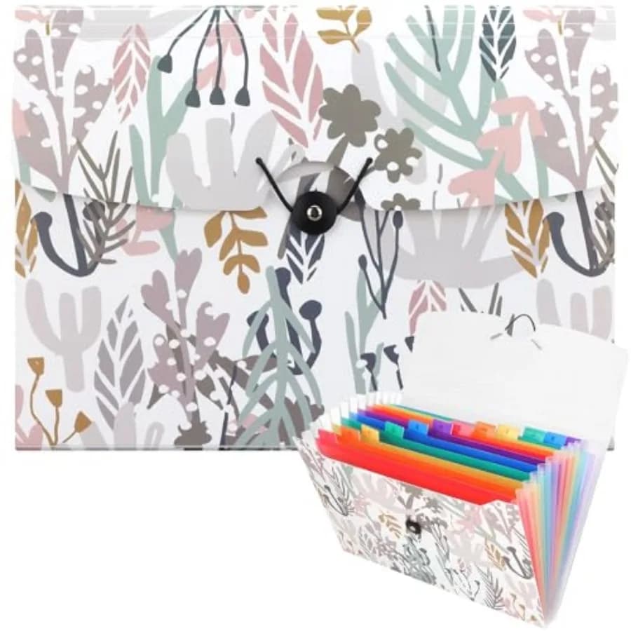 13-Pocket Expanding File Folder, Accordion File Holder with Elastic Buckles Closure Holds Letter/A4 Size Documents, Floral Prin