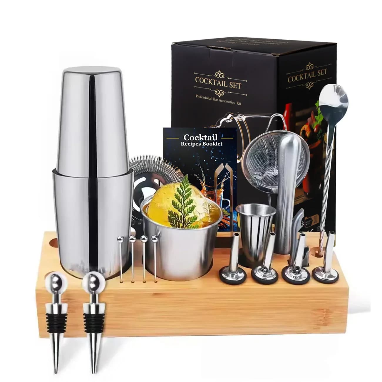 19pcs Cocktail Boston Shaker Set Barman bar Kit Shaker Set per bevande accessori Barman Kit Barman professionale completo