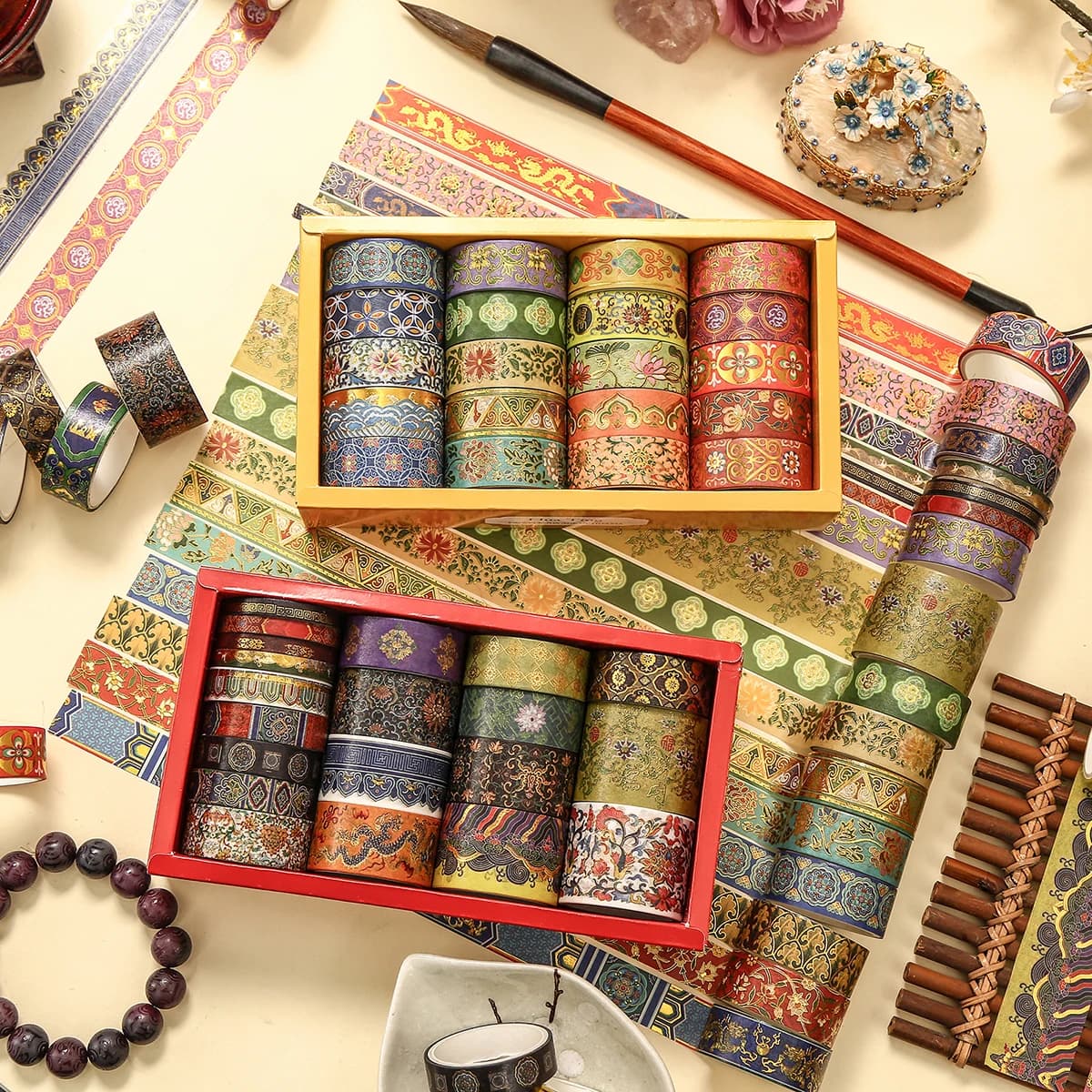 Chinese Style Washi Tape 20 Rolls Gold Foil - Vintage Scrapbooking Supplies, DIY Journal for Photo Album Decorative Tape