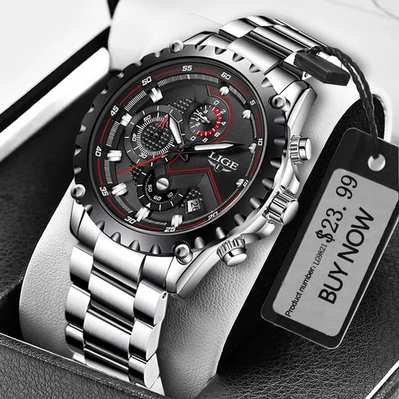 LIGE Orologi da uomo alla moda, orologio al quarzo con data automatica, cinturino in acciaio inossidabile di lusso, impermeabile, per uomo, cronografo militare