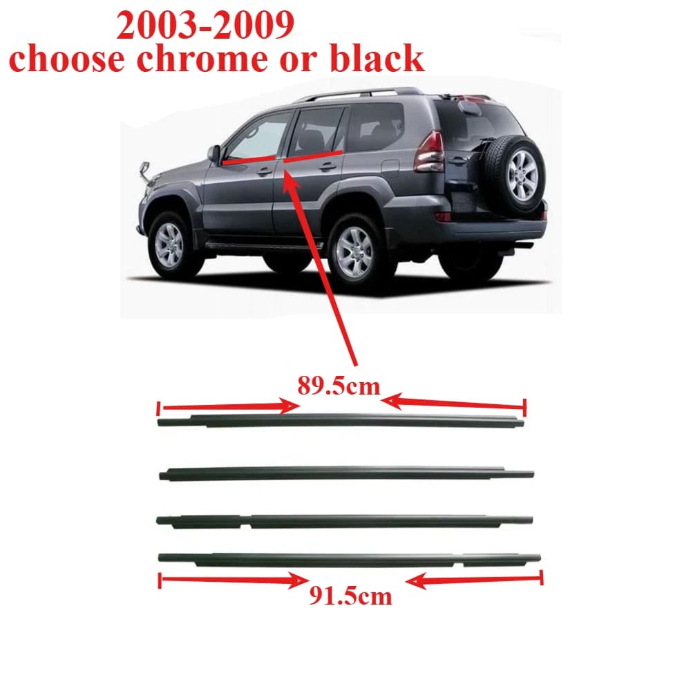 4 pezzi esterni in gomma per finestre cromate o nere per Land Cruiser Prado 120 2003-2009 guarnizione guarnizione per Lexus GX470 75711-60061