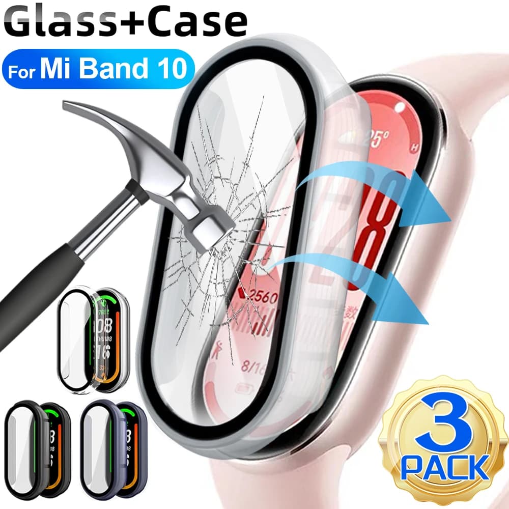 Custodia 2in1 + Proteggi schermo in vetro temperato per Xiaomi Band 10 HD Custodia protettiva antigraffio per PC rigida per Mi Band 10