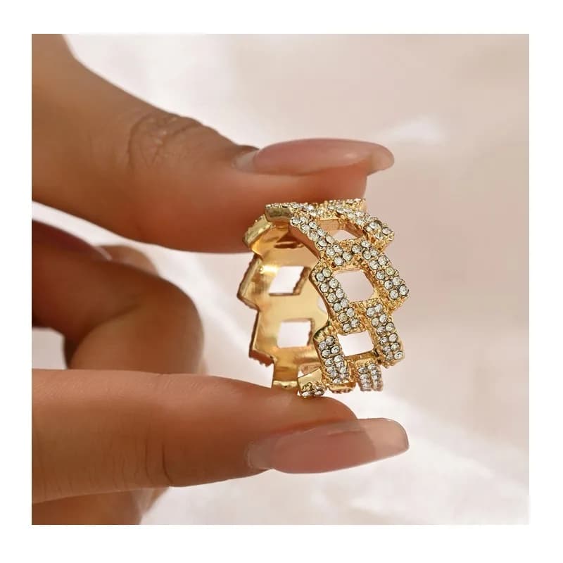 Anello da Donna di Tendenza Stile Commuter, Design Geometrico a Rombi con Diamanti, Anello Creativo per Dito Indice