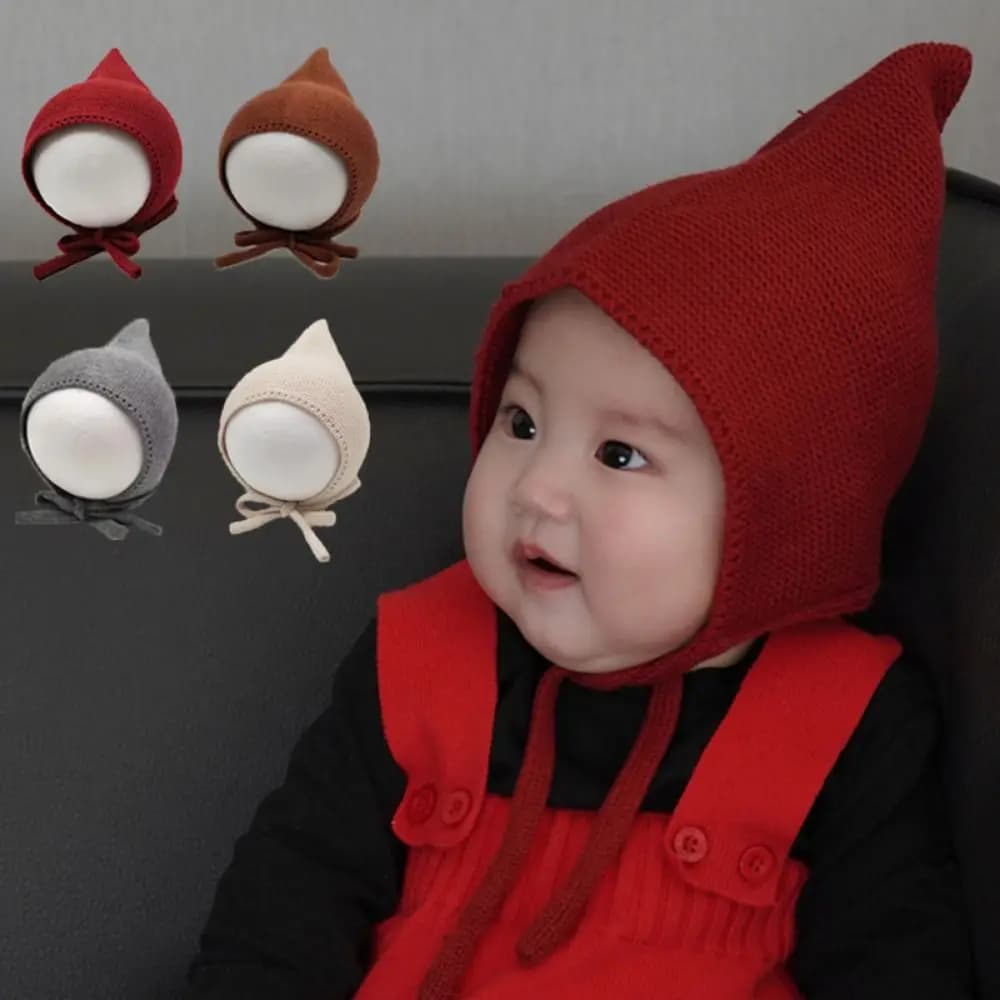 Stylish Solid Color Winter Knit Hat Breathable Cozy Infant Beanie Cap Thick Warm Soft Woolen Lacing Bonnet Autumn Winter