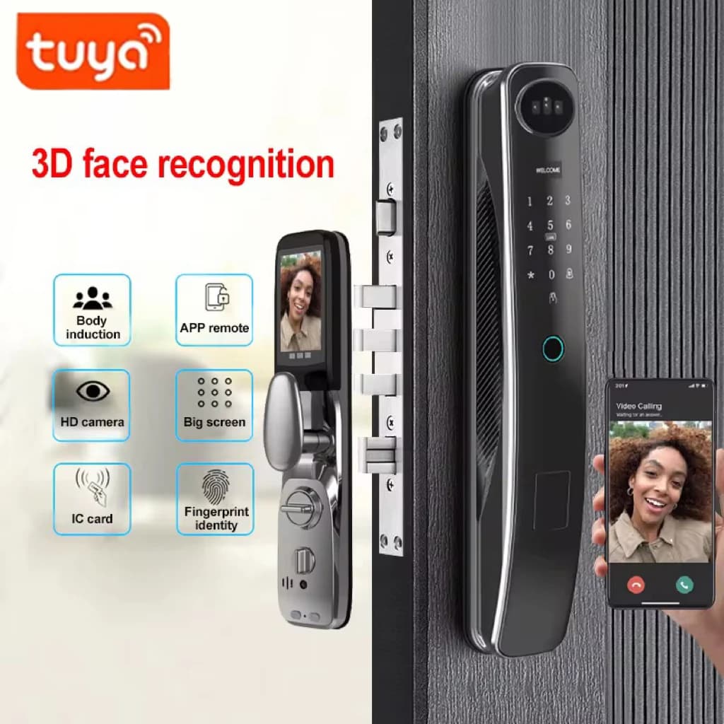 Serratura Digitale WiFi con App Tuya, Riconoscimento Facciale, Telecamera e Impronta Digitale