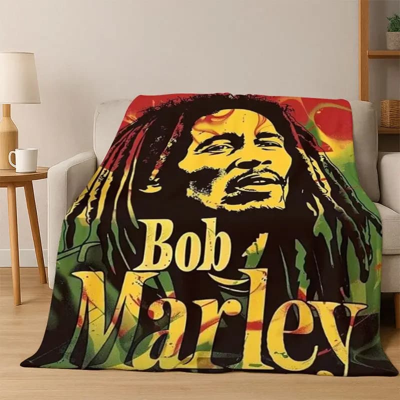 Bob Marley Jamaican Reggae Music Flannel Blanket Soft Warm Throw Blanket for Bedroom Living Room Bed Travel Camping Picnic Gift
