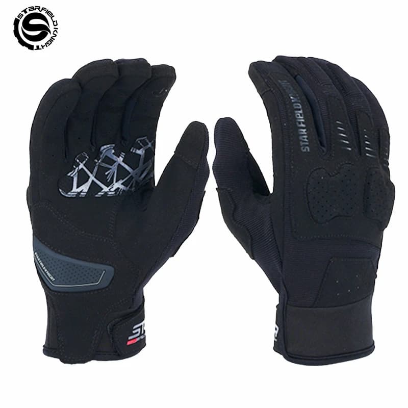 SFK Black Motorcycle Riding Gloves Cushioning Joint Protection Summer Breathable Non-slip Wear-resistant Full Finger Equipment
