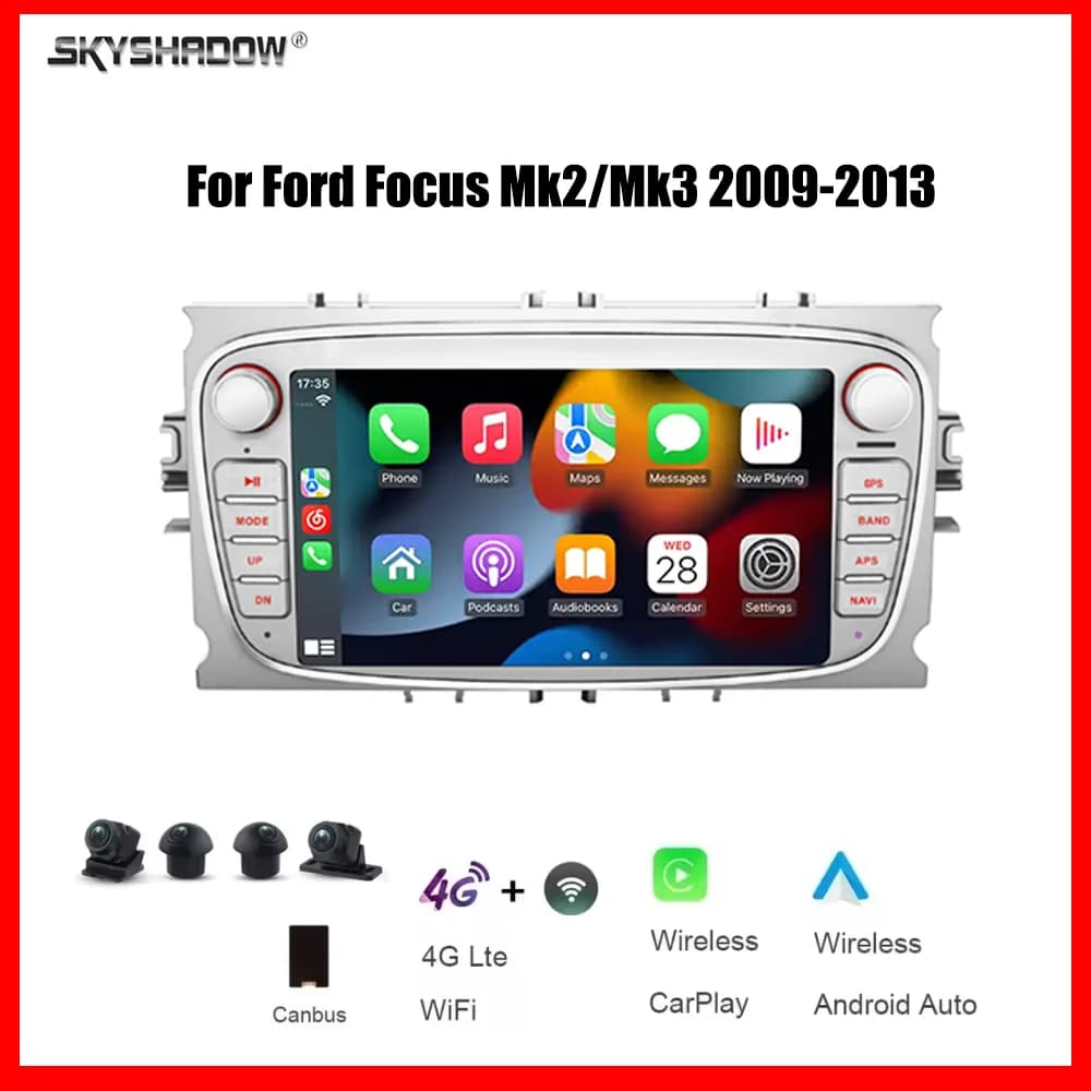 Autoradio multimediale Android 14 da 7 pollici con DSP, 8 core, 12G+256G, navigazione GPS, radio, WiFi per Ford Focus S-Max Mondeo Mk2/Mk3 2009-2013