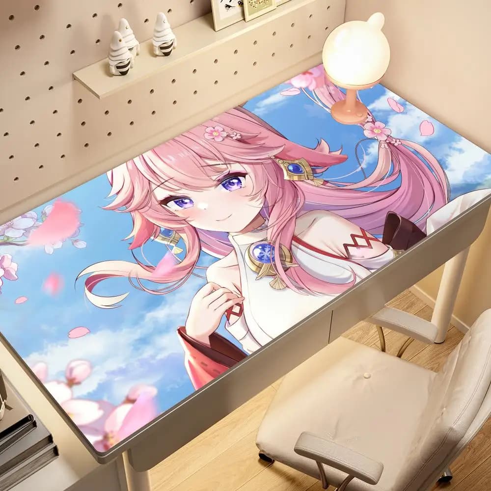 Yae Miko Mouse Pad Pc Gamer Tappetino da scrivania Genshin Impact Accessori da gioco Tapis De Souris Tastiera Tappetino da scrivania Laptop Anime Mousepad