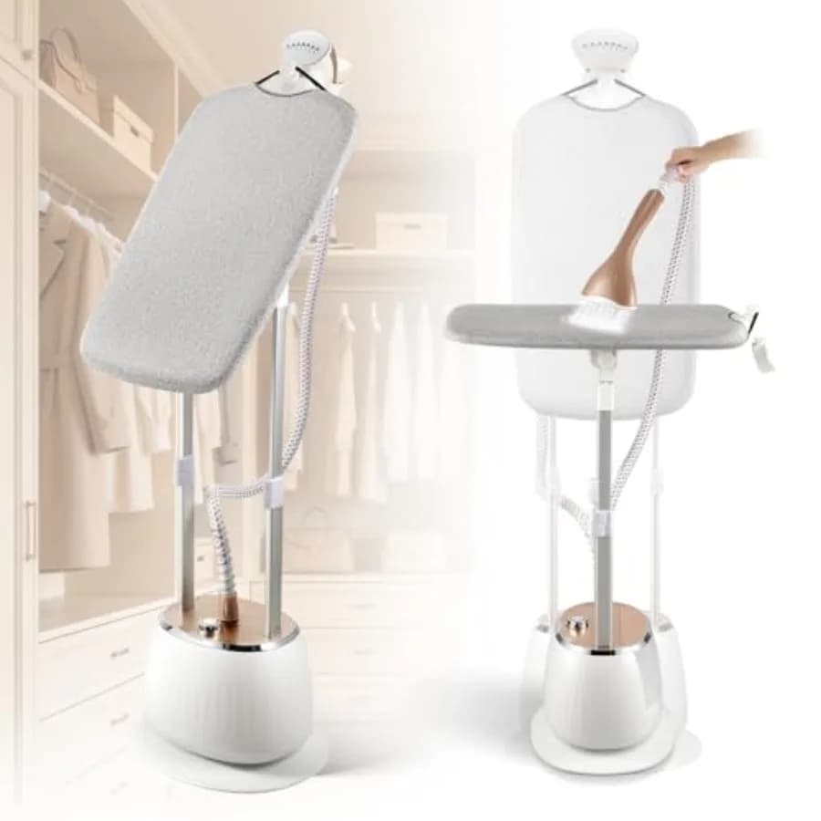 Vaporizzatore per Vestiti Commerciale da 1800W con Serbatoio da 1,6L, 1 Ora di Vapore, Riscaldamento Rapido in 25 Secondi, 10 Impostazioni di Vapore, Ferro da Stiro 2 in 1