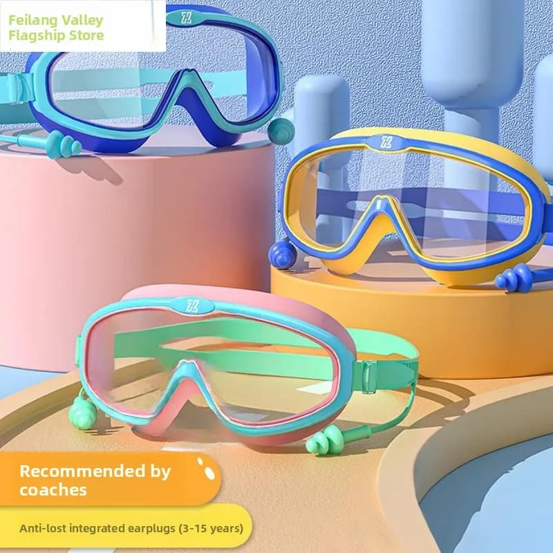 Occhialini da nuoto per bambini, montatura grande, antiappannamento, impermeabili, ad alta definizione, set di attrezzature professionali per immersioni, unisex