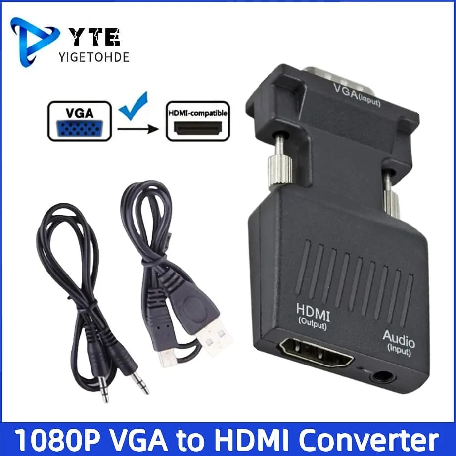YIGETOHDE VGA to HDMI Converter 1080P with Audio Support Male to Female Adapter for PC Laptop Display VGA TO HDMI-Compatible