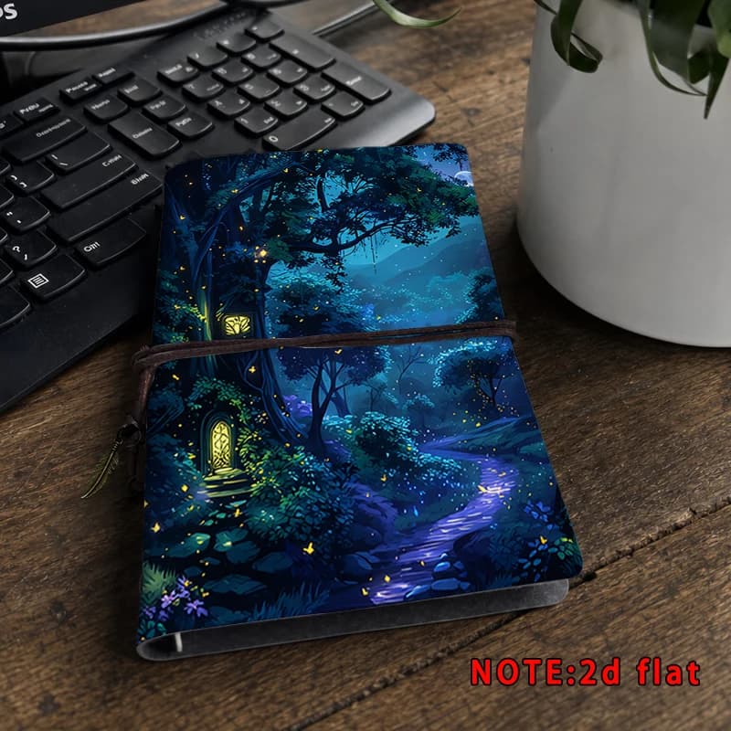 Enchanted Magic Forest Notebook Vintage Fantasy Night Scenery Journal Diary Notepad Travel Sketchbook Office School Supplies Gif