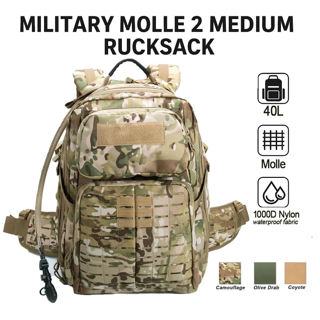 Military tactical backpack AKmax Adventure 48H – Army assault pack MOLLE with 3 liters hydraulic bladder for combat and hiking