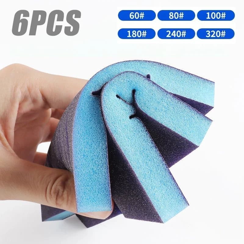 Set di 6 Spugne Abrasive 60-320 Grit Lavabili e Riutilizzabili per Levigatura a Secco e Umido, Blocchi Abrasivi per Lucidatura di Metallo e Legno, 120*96*13mm
