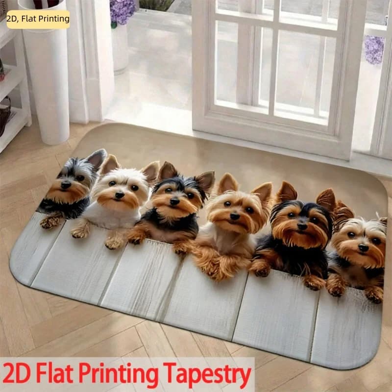 Yorkshire Terrier Dog Fence Print Doormat Non Slip Front Door Entrance Floor Mat Pet Home Decor