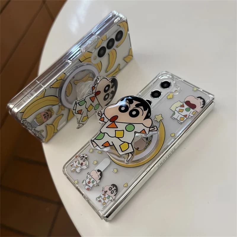 Carino luna stella pastello Shin-chan pieghevole custodia di ricarica wireless Magsafe per Samsung ZFold 3 4 5 6 7 ZFold7 supporto magnetico per cartoni animati