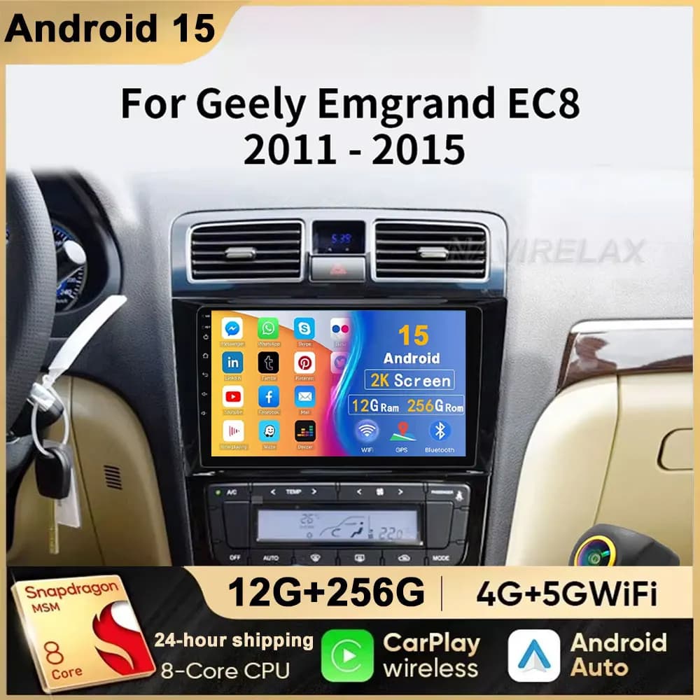Android 15 Carplay Auto Qualcomm 2K QLED Schermo Lettore di autoradio per Geely Emgrand EC8 2011 - 2015 GPS Wifi Multimediale 4G DSP BT