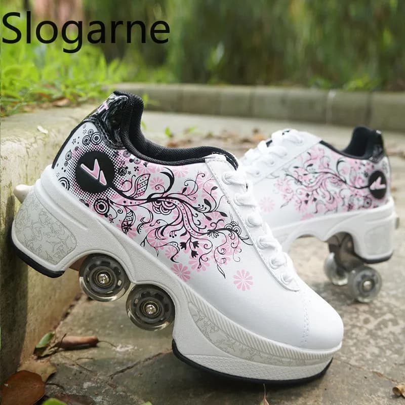 Women 4 Wheels Deformation Shoes Men's Shoes Casual Sporty Gymnastics Shoes New Shoes Online Men's Shoes Parkour Runaway Gymnastics Shoes