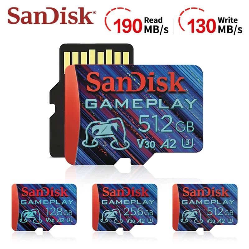 SanDisk Original GamePlay MicroSD Card C10 U3 V30 A2 1T 512G 256G 128G TF Memory Card For 4K Gopro Nintendo Switch Game Special