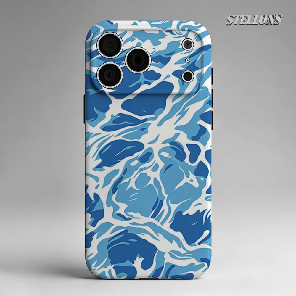 Custodia per telefono con stampa acqua blu brillante, compatibile con custodie magnetiche per iPhone 17 16 15 14 13 Pro Max Plus, custodia robusta a strato singolo/doppio