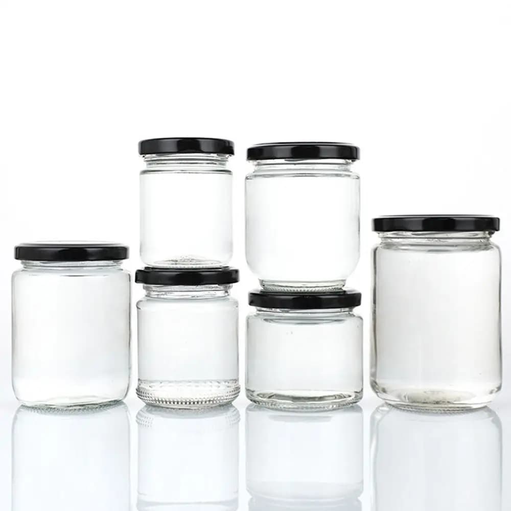 1 pz con coperchi ermetici neri barattolo di vetro cucina barattolo di vetro rotondo conservazione degli alimenti 100ml 150ml 195ml 240ml contenitori per conserve