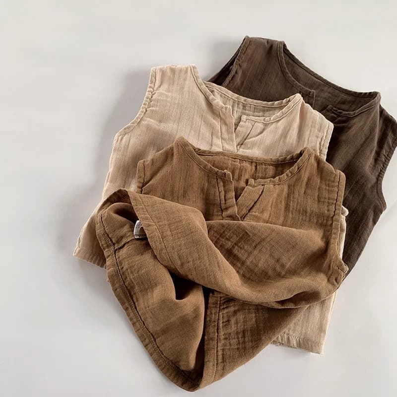 1-7Y estate neonati maschi ragazze magliette senza maniche coreano e giappone moda bambino bambini cotone lino canotte abbigliamento Casual per bambini