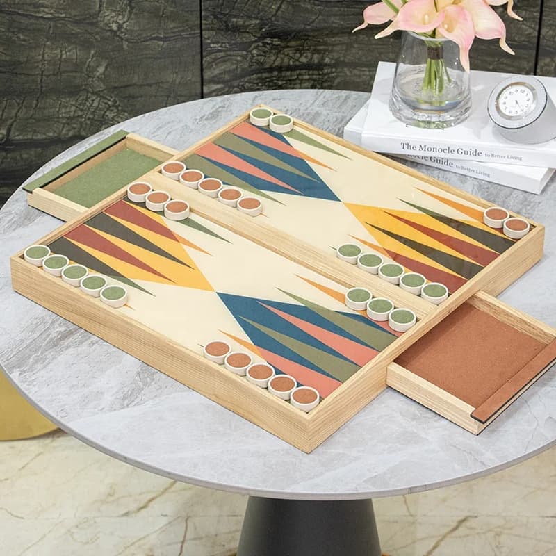 Elegante Set di Backgammon in Legno Premium Impermeabile per Arredamento Casa con Design Caleidoscopico Colorato