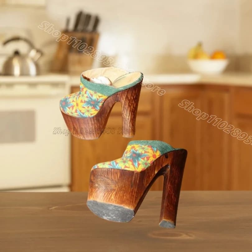 Ciabatte con Motivo Floreale, Punta Rotonda, Tacco Grosso, Stile Britannico, Ciabatte Estive Casual da Donna per Feste 2026, Zapatos Para Mujeres