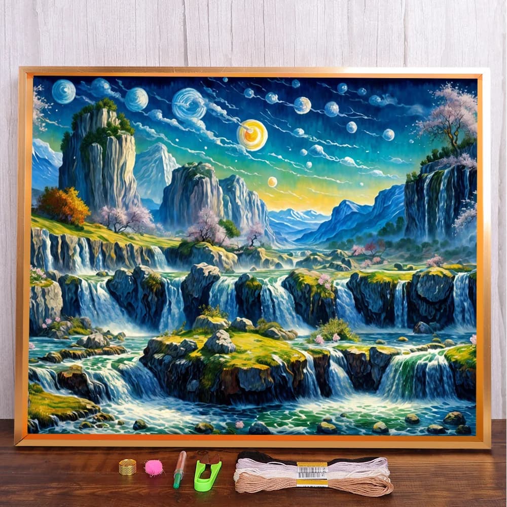 Paesaggio Cascata Punto Croce Kit Completo Ricamo Fai da Te Artigianato Maglieria Cucito Decorazione della Sala da Cucire Design All'ingrosso