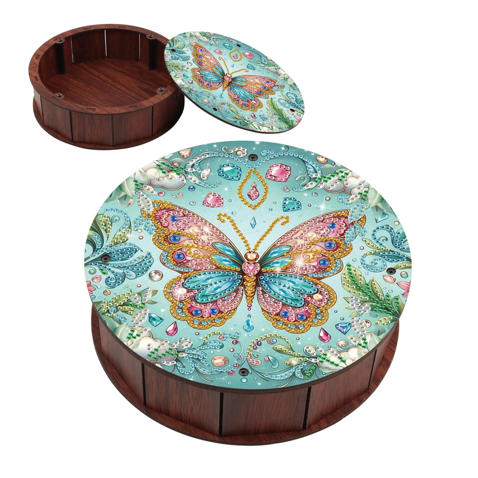1 Piece DIY Diamond Painting Kit, Wooden Round Storage Box, Multifunctional Organizer for Wooden Craft Projects for Home Decorations