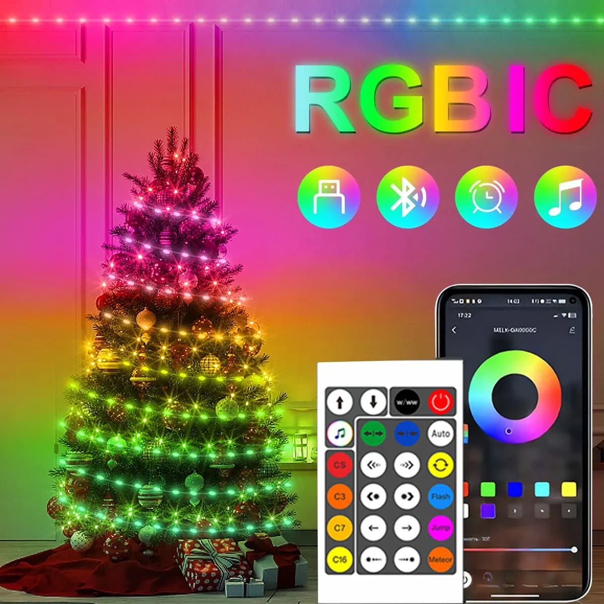 USB LED Colorful Light String Bluetooth Remote Control Fairy Light Christmas Garden Party Interior Decoration Atmosphere Light