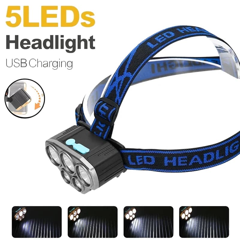 Front Torch 5 LED Ultra Bright Powerful Waterproof for Camping at the Open Race Lighting